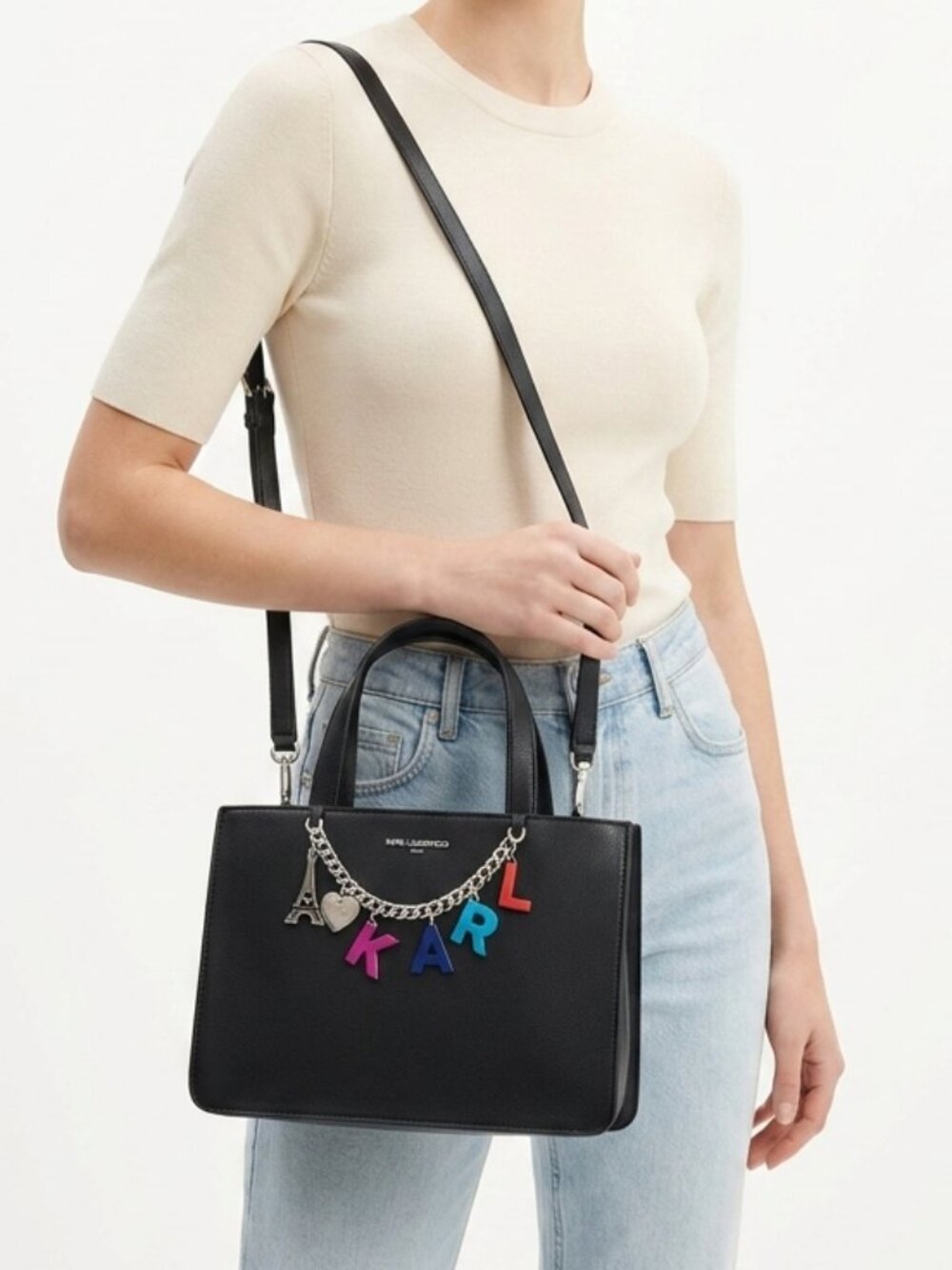 Karl Lagerfeld Paris Maybelle Tote Crossbody with Multi-Color Charms
